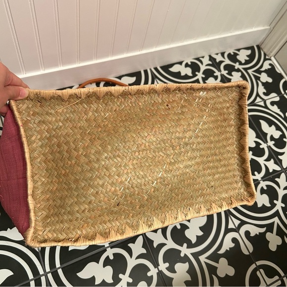 RAFFIA PINK WITH LEATHER HANDLE TOTE BAG Large NWOT - Picture 11 of 12